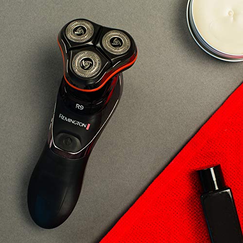 Remington Ultimate Series R9 XR1570 Máquina de Afeitar Rotativa, Cabezales Multidireccional, Digital, Uso en Seco y Mojado, Negro y Rojo