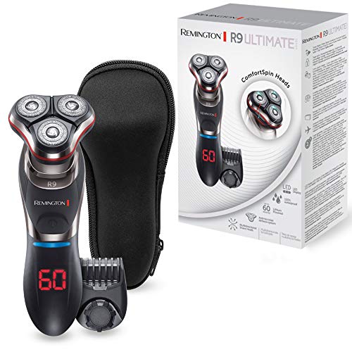 Remington Ultimate Series R9 XR1570 Máquina de Afeitar Rotativa, Cabezales Multidireccional, Digital, Uso en Seco y Mojado, Negro y Rojo