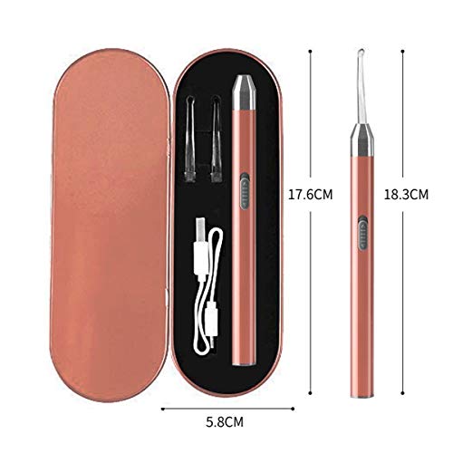 Removedor de Cera de Oído - Limpiador de oídos, limpia oidos cera - Led Flash Earpick con carga USB - Cera del oído Cureta Kit para Adultos Bebés para niños mayores - Rojo