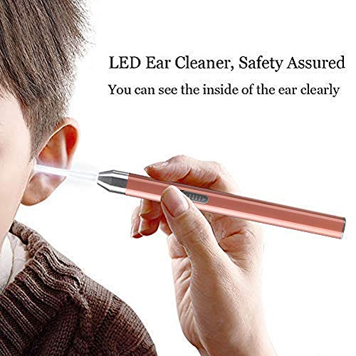 Removedor de Cera de Oído - Limpiador de oídos, limpia oidos cera - Led Flash Earpick con carga USB - Cera del oído Cureta Kit para Adultos Bebés para niños mayores - Rojo