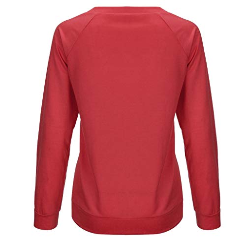 ReooLy Camiseta de Manga Larga con Cuello Redondo para Mujer Blusa con Estampado Animal Camiseta Superior(Rojo，M)
