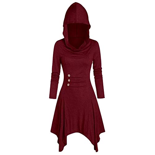 ReooLy Disfraces de Mujer con Cordones y Capucha Vintage Pullover High Low Vendaje Vestido Largo Capa(S,Vino)