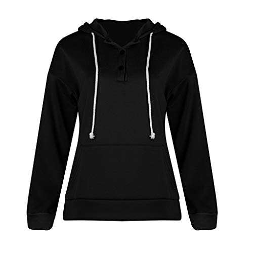 ReooLy Sueter de Lana, Sudadera con Capucha y Estampado navideño de Manga Larga para Mujer(Negro，S)