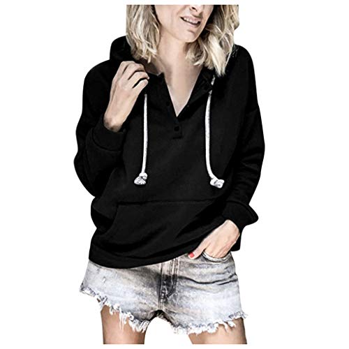 ReooLy Sueter de Lana, Sudadera con Capucha y Estampado navideño de Manga Larga para Mujer(Negro，S)