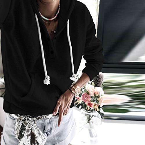 ReooLy Sueter de Lana, Sudadera con Capucha y Estampado navideño de Manga Larga para Mujer(Negro，S)