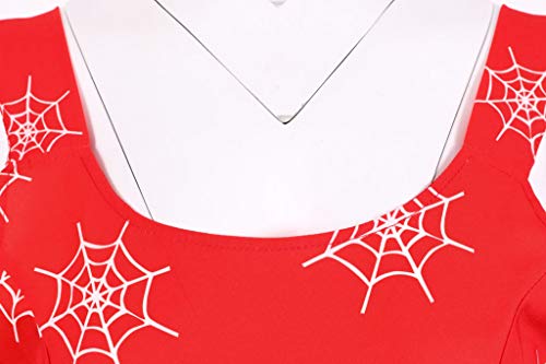 ReooLy Vestido de Fiesta de Fiesta con Cuello en v sin Mangas Retro con Estampado de Halloween para Mujer(C-Rojo,L)