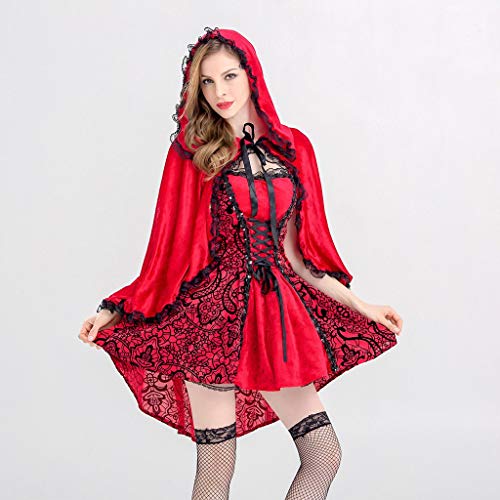 Reooly◕‿◕Cosplay Traje Rojo de Halloween de la Mujer compone el Vestido de Fiesta con Capa Sombrero