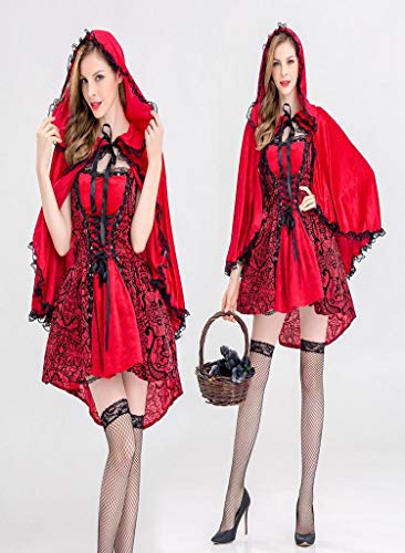 Reooly◕‿◕Cosplay Traje Rojo de Halloween de la Mujer compone el Vestido de Fiesta con Capa Sombrero