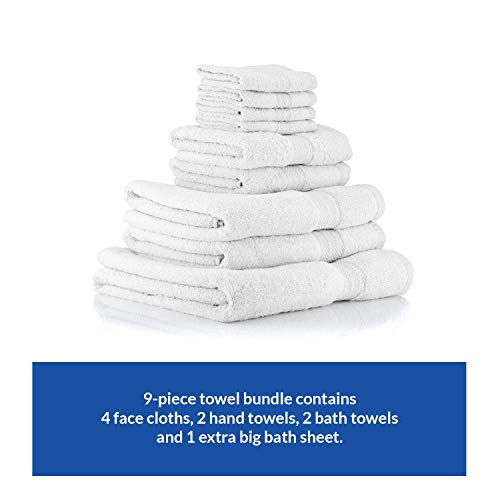 restmor Knightsbridge Juego de 9 Toallas 100% algodón Egipcio Peinado 500g/m2 Blanco