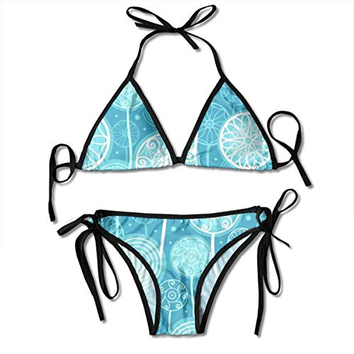 Resumen Diente de león Plantas Patrón Vector Azul 2 piezas Tube Top Bikini Mujeres Halter Traje de baño Corbata Inferior Triángulo Playa Piscina