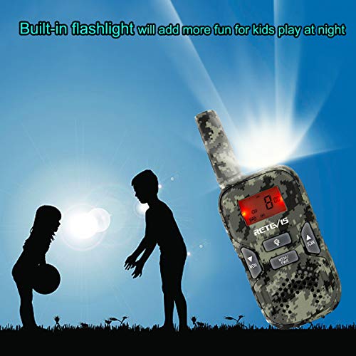 Retevis RT33 Walkie Talkie Niños PMR446 8 Canales LED Linterna Incorporada LCD Pantalla VOX 10 Tonos de Llamada Walkie-Talkie Juguete Regalo para Niños(Camuflaje, 1 par)