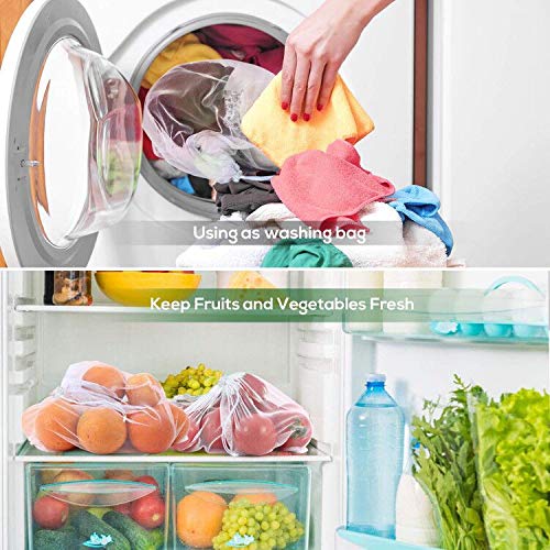 Reutilizables Ecológicas Bolsa de Malla,Bolsas Compra Reutilizables Ecológicas Bolsa de Malla para Almacenamiento Fruta Verduras Juguetes Lavable y Transpirable 4 Diversos Tamaños 10 Unidades.