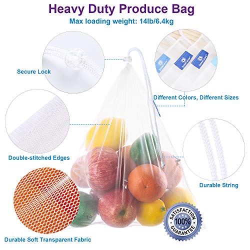 Reutilizables Ecológicas Bolsa de Malla,Bolsas Compra Reutilizables Ecológicas Bolsa de Malla para Almacenamiento Fruta Verduras Juguetes Lavable y Transpirable 4 Diversos Tamaños 10 Unidades.