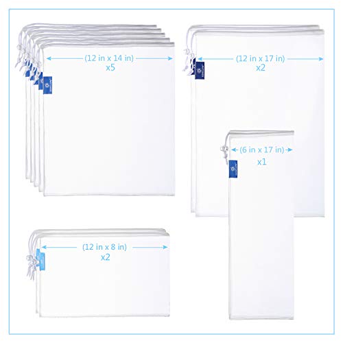 Reutilizables Ecológicas Bolsa de Malla,Bolsas Compra Reutilizables Ecológicas Bolsa de Malla para Almacenamiento Fruta Verduras Juguetes Lavable y Transpirable 4 Diversos Tamaños 10 Unidades.