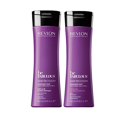 Revlon Pack Be Fabulous Recovery Keratin Champu 250ml + Acondicionador 250ml Hidratación y Reparación Profunda