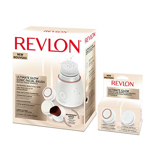 Revlon RVSP3538UKE Ultimate Glow Clean and Makeup Sonic Facial Brush & Revlon RVSP3538CB Ultimate Glow Sensitive and Normal Skin Brushes
