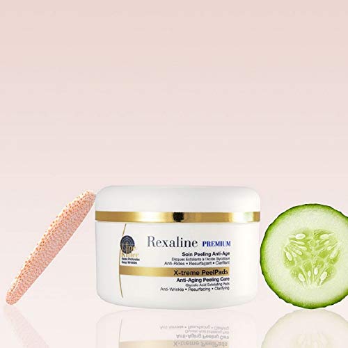 Rexaline - X-treme Peel Pads - Cuidado peeling anti-edad - Peeling facial con ácido glicólico - Aclarante y exfoliante - Dúo de ácido hialurónico - Cruelty free - 30 discos x 2ml