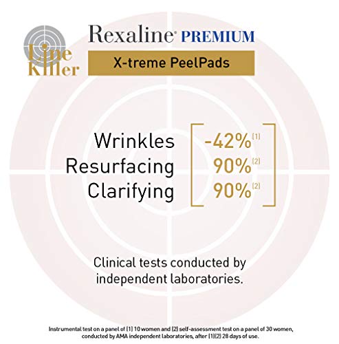 Rexaline - X-treme Peel Pads - Cuidado peeling anti-edad - Peeling facial con ácido glicólico - Aclarante y exfoliante - Dúo de ácido hialurónico - Cruelty free - 30 discos x 2ml