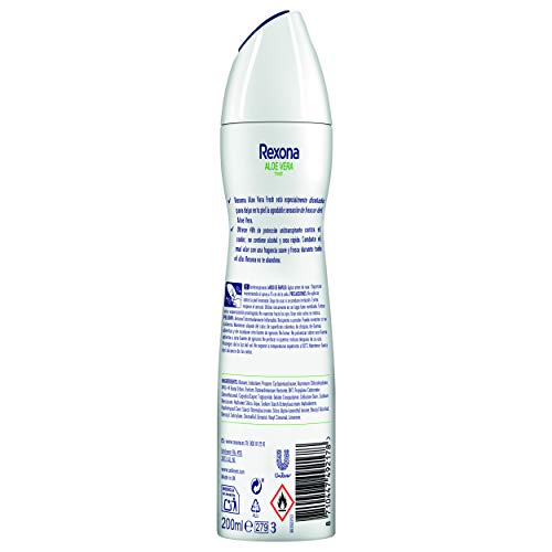 Rexona - Aloe Vera Antitranspirante Aerosol para Mujer, 0% Alcohol - 200 ml