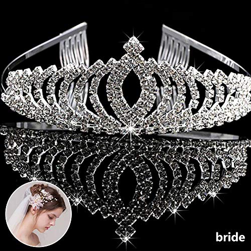 REYOK Boda Novia de Diadema Corona Brillante Diadema Tiara de Princesa con Cristales Brillantes con Peine, para niños Adultos Cabello cumpleaños Boda Fiesta