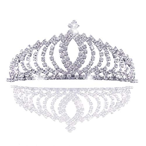 REYOK Boda Novia de Diadema Corona Brillante Diadema Tiara de Princesa con Cristales Brillantes con Peine, para niños Adultos Cabello cumpleaños Boda Fiesta