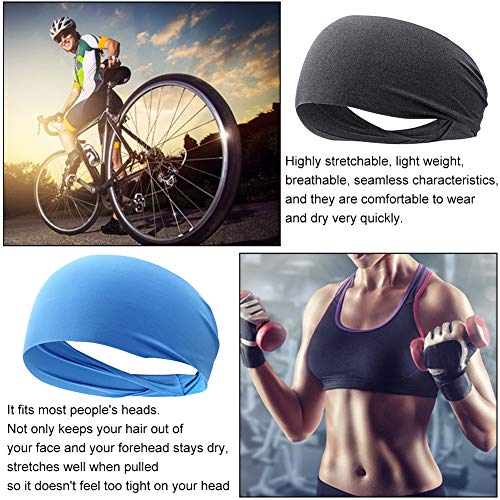 REYOK Deportes Diadema Corriente Diadema Deportiva Hombres Mujeres, Paquete de 6 Bandas elásticas para el Cabello, Antideslizante, Humedad, Diadema Ancha, Adecuado Yoga, Baloncesto, Ciclismo
