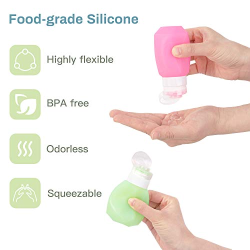 Rhino Valley Botella de Viaje de Silicona, [5 PZS] Contenedores de Viaje con Bolsa Transparente a Prueba de Fugas para Champú, Crema para Cutis y Gel de Ducha - Verde, Azul, Rosa y Claro