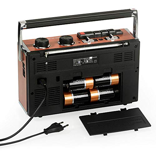 Ricatech PR85 - Reproductor y grabadora de casetes, Radio AM/FM/SW, USB, Ranura para tarjeta SD, Micrófono integrado, Parada automática, Ligero, Portátil, Conector para auriculares