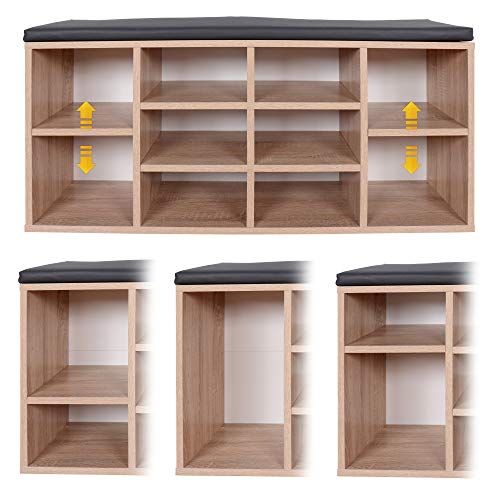 RICOO WM033-ES-A, Banco Zapatero, 104x49x30cm, Armario Interior con Asiento, Organizador Zapatos, Mueble recibidor, Perchero, Madera Roble marrón