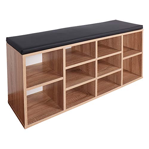 RICOO WM033-ES-A, Banco Zapatero, 104x49x30cm, Armario Interior con Asiento, Organizador Zapatos, Mueble recibidor, Perchero, Madera Roble marrón
