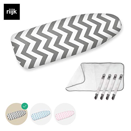 riijk Funda de Tabla de Planchar Ajustable de Algodón con Acolchado Especial para un Planchado Más Fácil - Tamaño Universal - Extra Paño de Protección para Prendas Delicadas