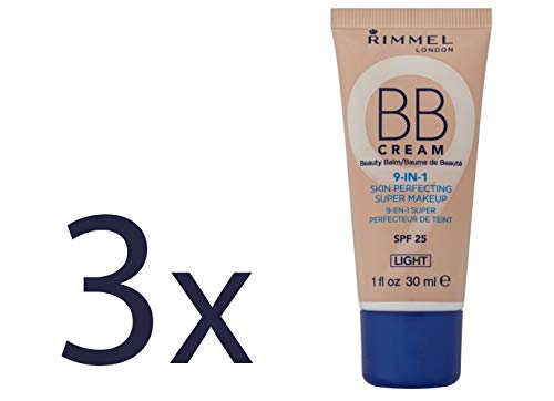 Rimmel London BB Cream 9 en 1 – Crema de piel perfeccionada SPF25 – Light (lote de 3)