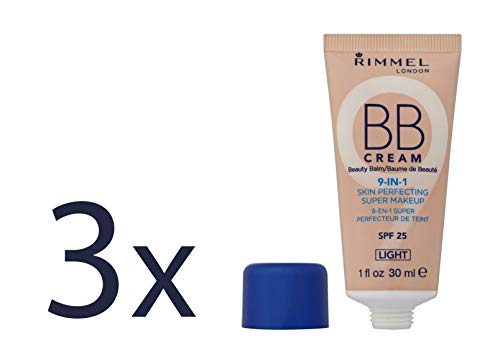 Rimmel London BB Cream 9 en 1 – Crema de piel perfeccionada SPF25 – Light (lote de 3)