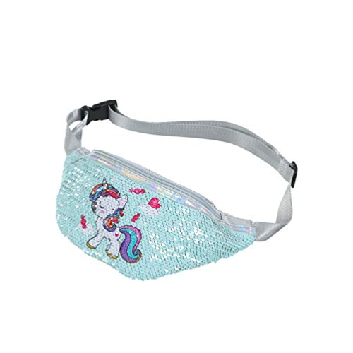 riñonera de Lentejuelas Paquete de Cintura de Dibujos Animados de Moda Bolso de Hombro Cruzado Brillante Bolso de Cintura de niñas delicadas para Estudiante - Verde