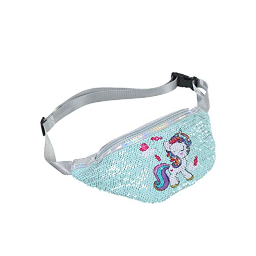 riñonera de Lentejuelas Paquete de Cintura de Dibujos Animados de Moda Bolso de Hombro Cruzado Brillante Bolso de Cintura de niñas delicadas para Estudiante - Verde