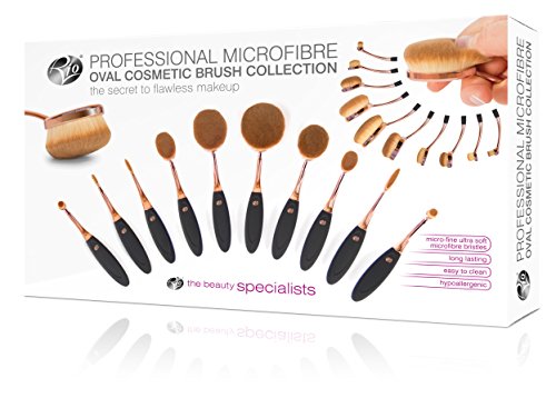 Rio Beauty Professional Microfibre Oval - Brochas de maquillaje faciales (Negro/Oro, Mujeres, 10 pieza(s))