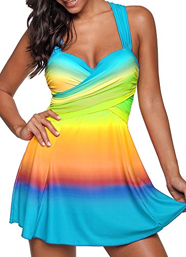 riou Conjunto de Tankinis Mujer Talla Grande Traje de baño Push up Beachwear Bikini Acolchado Gran Talle Alto con Estampado Degradado Playa de Verano de Dos Piezas Traje de baño