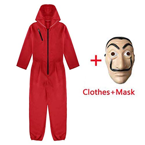 Riou Kit de La Casa De Papel, Disfraz de Ladrón, Salvador Dalí Traje de Cosplay para Carnaval Navidad Halloween Ropa y Máscara para Adultos y Niños