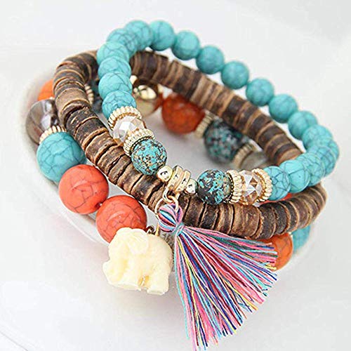 RIsxffp 3Pcs Mujer Pulseras Regalo de la joyería de la Cadena del Acoplamiento de la Pulsera de Las Gotas de la Borla del Elefante de la Vendimia