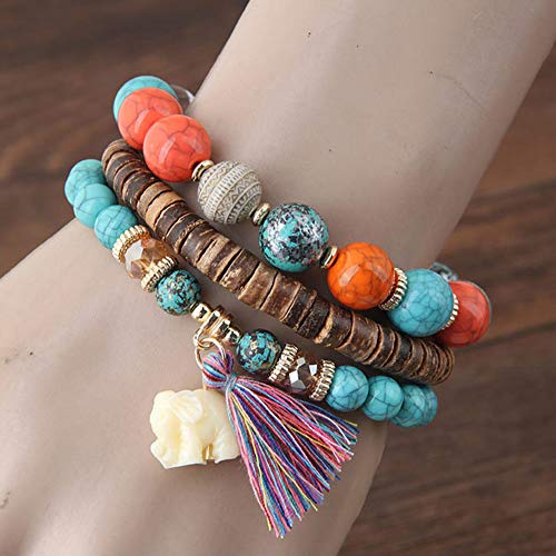 RIsxffp 3Pcs Mujer Pulseras Regalo de la joyería de la Cadena del Acoplamiento de la Pulsera de Las Gotas de la Borla del Elefante de la Vendimia