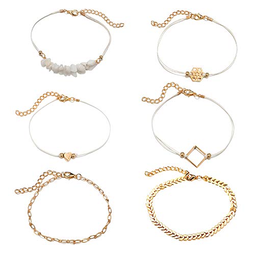 RIsxffp 6 Unids/Set Pulseras Mujer Étnico Mujeres Corazón Flecha Hexágono Charm Bangle Pulsera Regalo de la joyería Golden