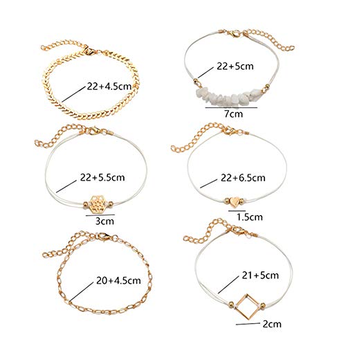 RIsxffp 6 Unids/Set Pulseras Mujer Étnico Mujeres Corazón Flecha Hexágono Charm Bangle Pulsera Regalo de la joyería Golden