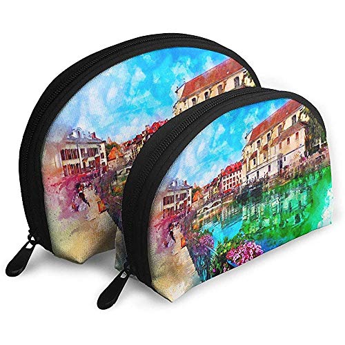 River House Flowers Art Bolsas portátiles de Acuarela Bolsa de Maquillaje Bolsa de Aseo Bolsas de Viaje portátiles multifunción con Cremallera