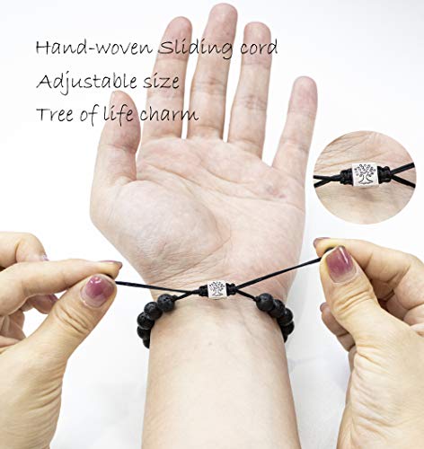 RIVERTREE - Pulsera 7 chakras con cuentas de lava negra y cuerda trenzada, unisex, 8 mm 9 inches