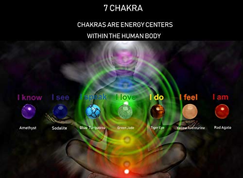 RIVERTREE - Pulsera 7 chakras con cuentas de lava negra y cuerda trenzada, unisex, 8 mm 9 inches