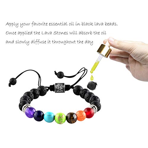 RIVERTREE - Pulsera 7 chakras con cuentas de lava negra y cuerda trenzada, unisex, 8 mm 9 inches