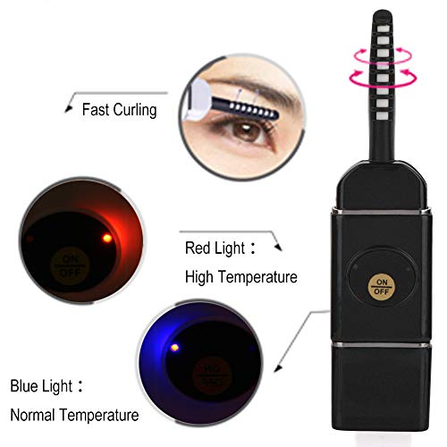 Rizador de pestañas con calefacción eléctrico portátil Larga duración Ojos naturales Pestañas Herramientas de maquillaje que se encrespan (Color : Black)