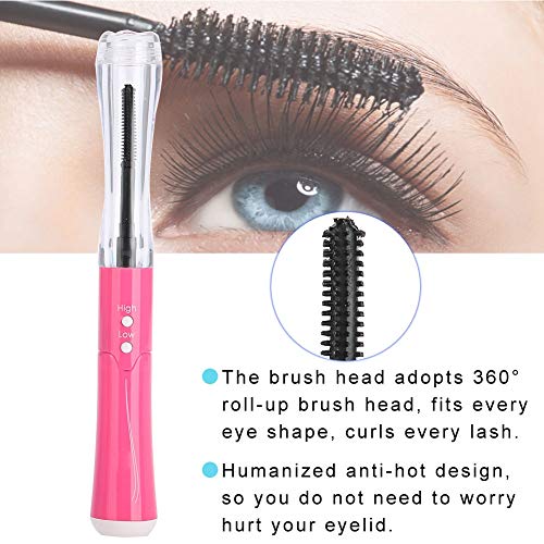 Rizador de pestañas eléctrico portátil, mini rímel de pestañas eléctrico, curling, ojo calentado de larga duración, aplicador de pestañas, herramienta de maquillaje de ojos natural de curling(Red)