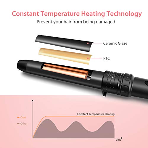 Rizador Pelo 5 en 1, Rizador de Pelo Profesional 9mm/18mm/25mm/32mm de 190-210℃ Temperatura, Doble Voltage 100V - 240V para Rizos Grandes y Ondas Sueltas, 1 Guante de Protector, 1 Pinza
