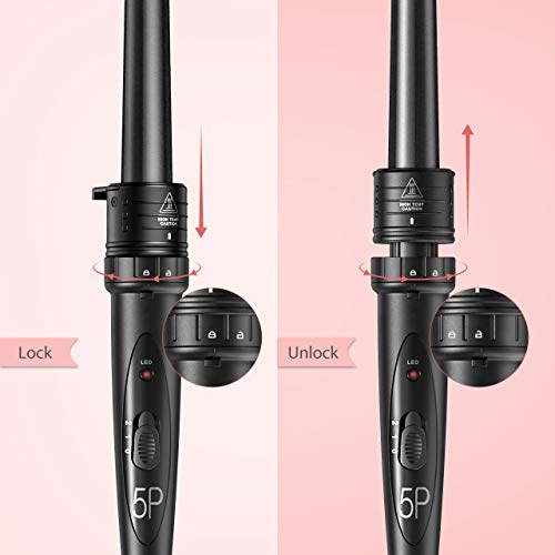 Rizador Pelo 5 en 1, Rizador de Pelo Profesional 9mm/18mm/25mm/32mm de 190-210℃ Temperatura, Doble Voltage 100V - 240V para Rizos Grandes y Ondas Sueltas, 1 Guante de Protector, 1 Pinza